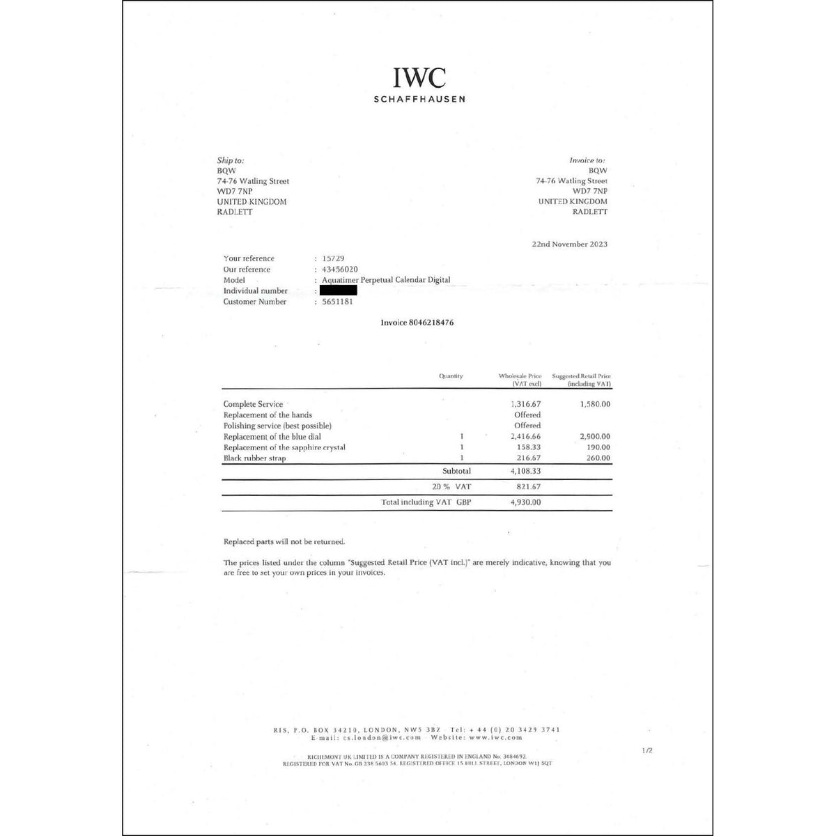 IWC AQUATIMER PERPETUAL CALENDAR DIGITAL DATE